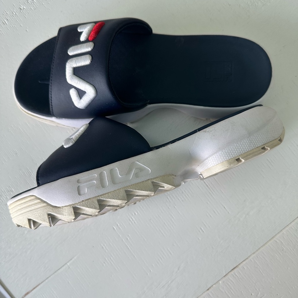 Fila Dark Blue Slides with Red and White Logo 8 - Picture 2 of 5
